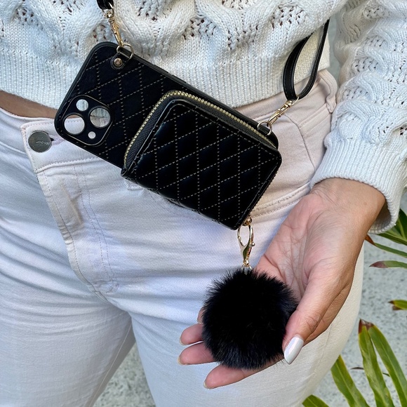 Black Leather Crossbody iPhone Case for 12/13/14/15/16 - Pro, Max, Plus - Picture 8 of 10